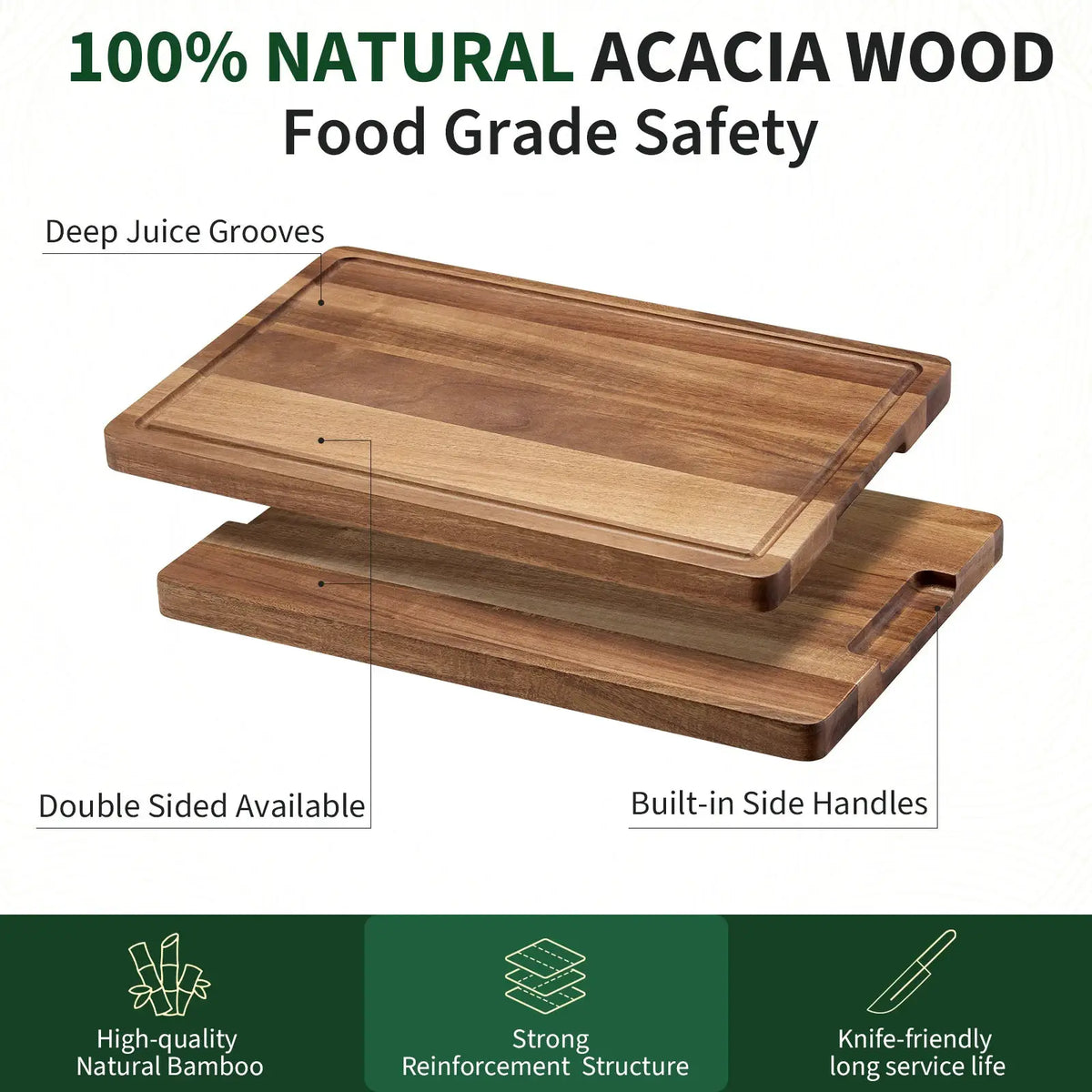Extra Large Acacia Wood Cutting Board 18x12x1 in, Thick Butcher Block with Deep | Acacia Wood | Home Use | Home