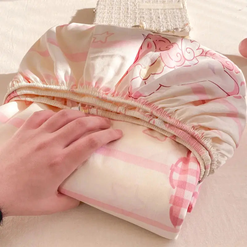 100% Cotton Fitted Sheet, Soft Breathable Cartoon Print Mattress Cover, 25cm Deep Pocket Wrinkle Resistant for 1/2 Person Size from PriceLows™