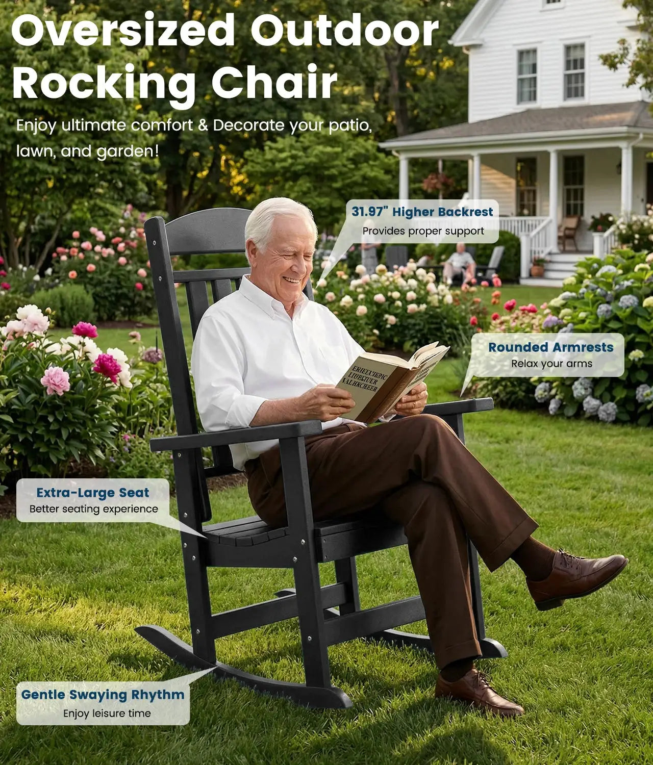 FOOWIN 2pcs Oversized High Back Outdoor Patio Rocking Chair All Weather HDPE Porch Rocker Adult Garden Lawn Indoor from PriceLows™