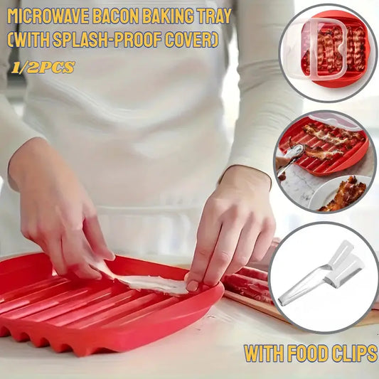 Microwave Bacon Tray | With Splatter Lid | Silicone Nonstick | One Size