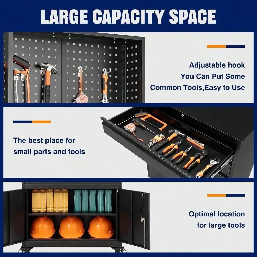 Metal Garage Storage Cabinet With Wheels,3Drawer Rolling Tool Cabinet With 2 Door And Adjustable Shelves, 71 Steel Tool Cabinet from PriceLows™