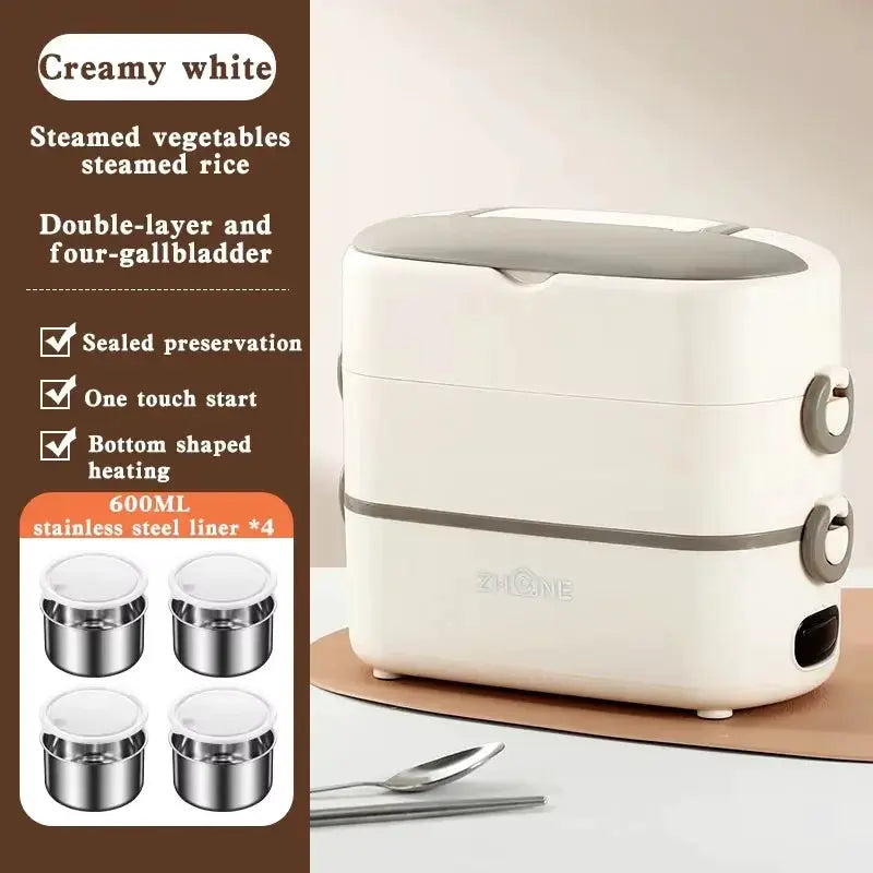Upgraded 2.4L Double-layer Portable Electric Heating Lunch Box Household Multi-functional Rice Cooker Steamer Small Lunch Box from PriceLows™