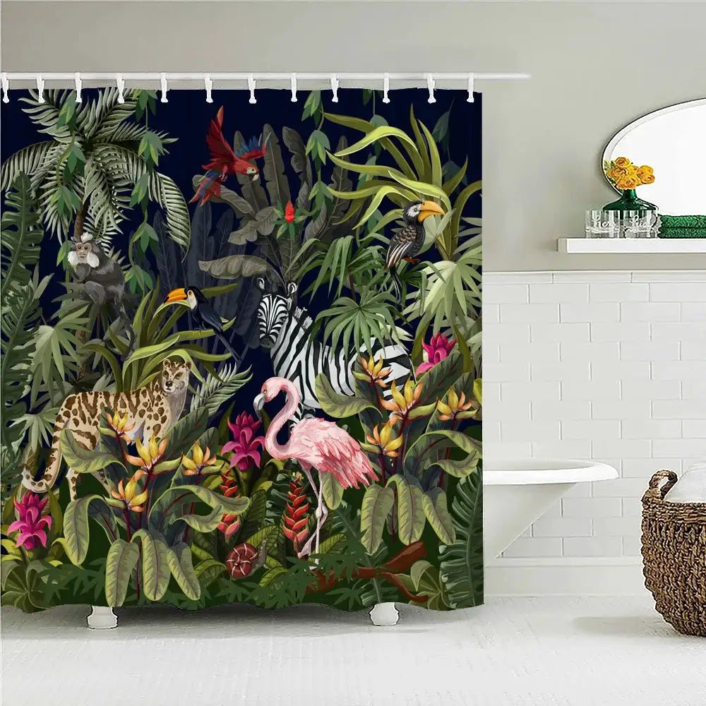 Tropical Leaves Palm Tree Bird Animals Pattern Shower Curtains Bathroom Curtain Waterproof Frabic Bath Bathroom Curtains from PriceLows™