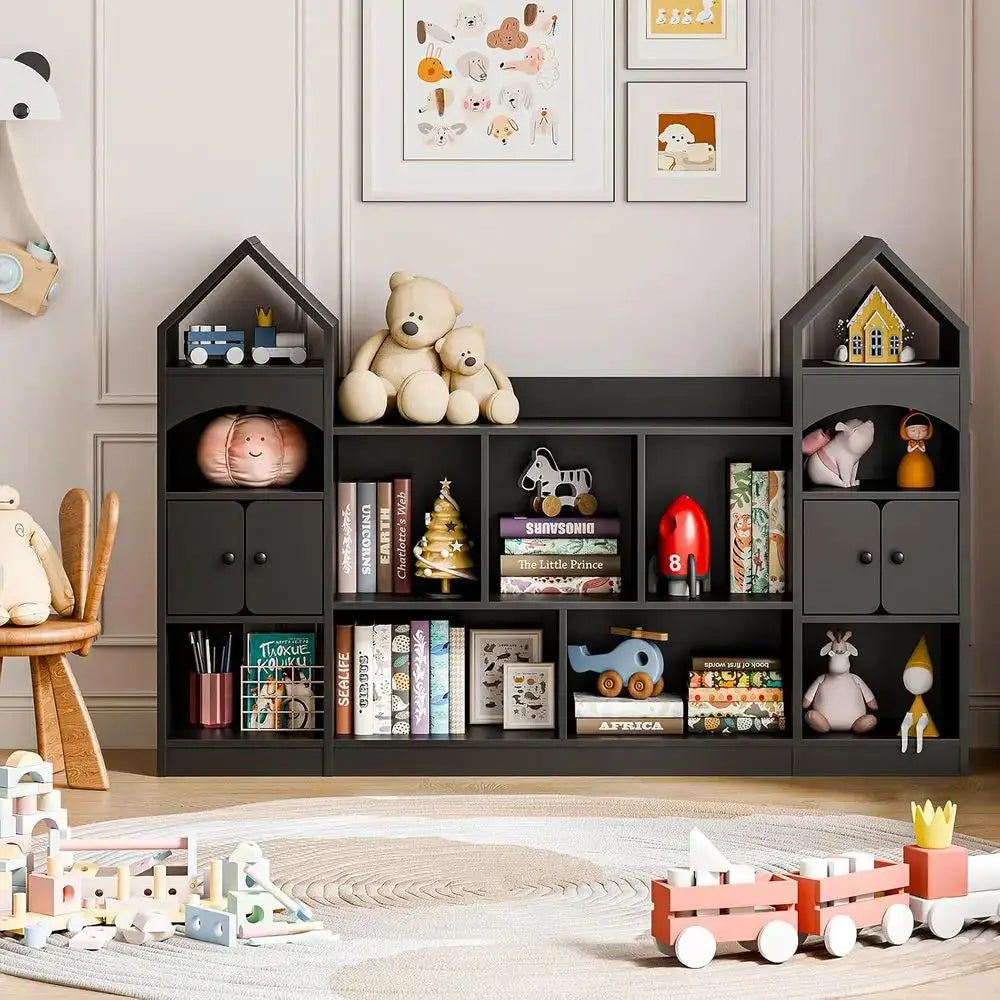 Children's Bookshelf with Storage, Playroom & Living Room Display Cabinet, Black from PriceLows™