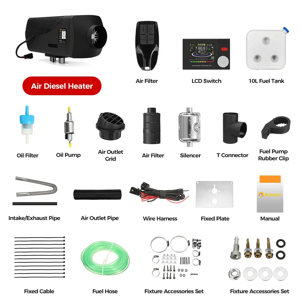 Sunster 8KW Diesel Air Heater 12V 24V Low Noise Car Parking Heater with LCD Panel &Bluetooth APP Control For RV Car Truck Home from PriceLows™