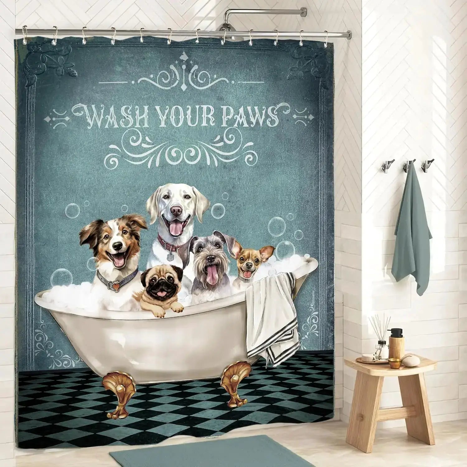 Funny Dog Shower Curtain Set Bathroom Bulldog Labrador Vintage Retro Hilarious Animal Waterproof Bathroom Curtain with 12 Hooks from PriceLows™