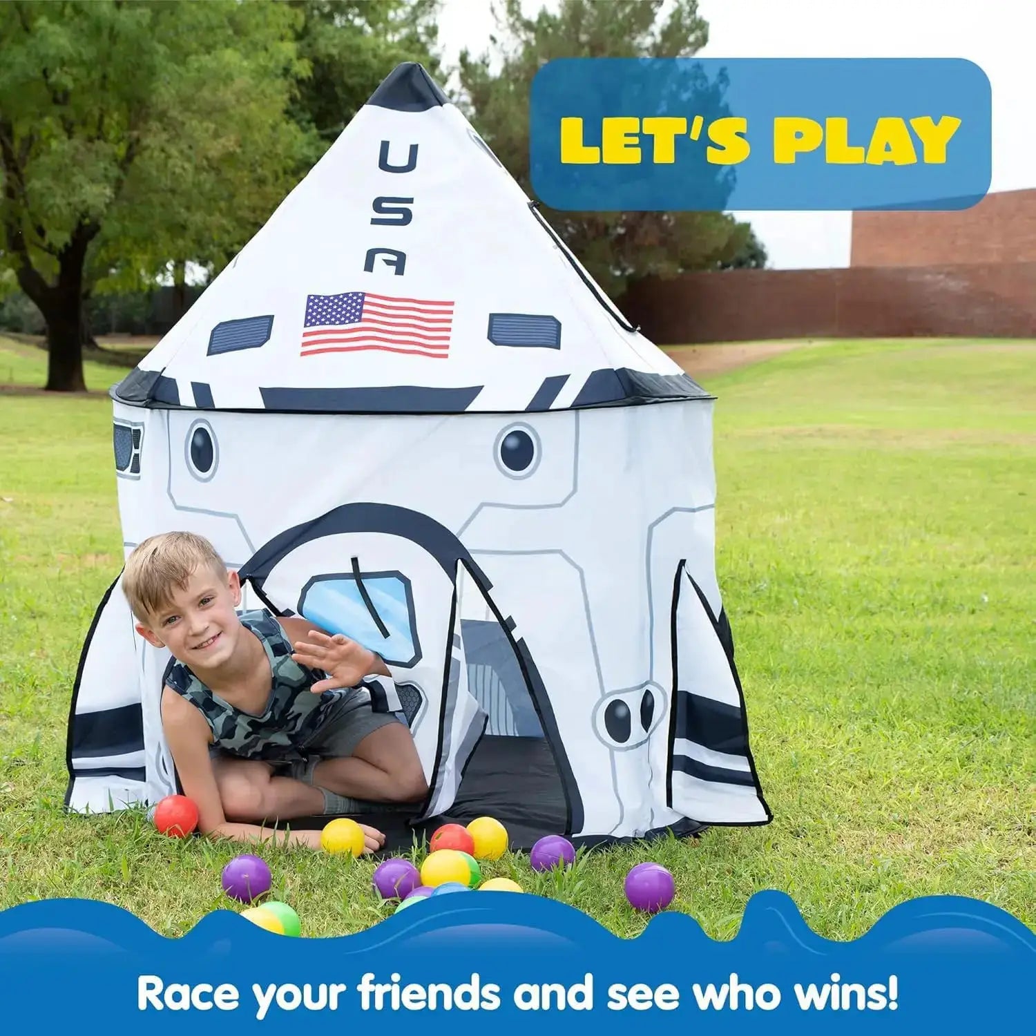 JOYFY Rocket Ship Play Tent Pop up Play Tent for Kids Indoor Outdoor Spaceship Playhouse Tent Set from PriceLows™