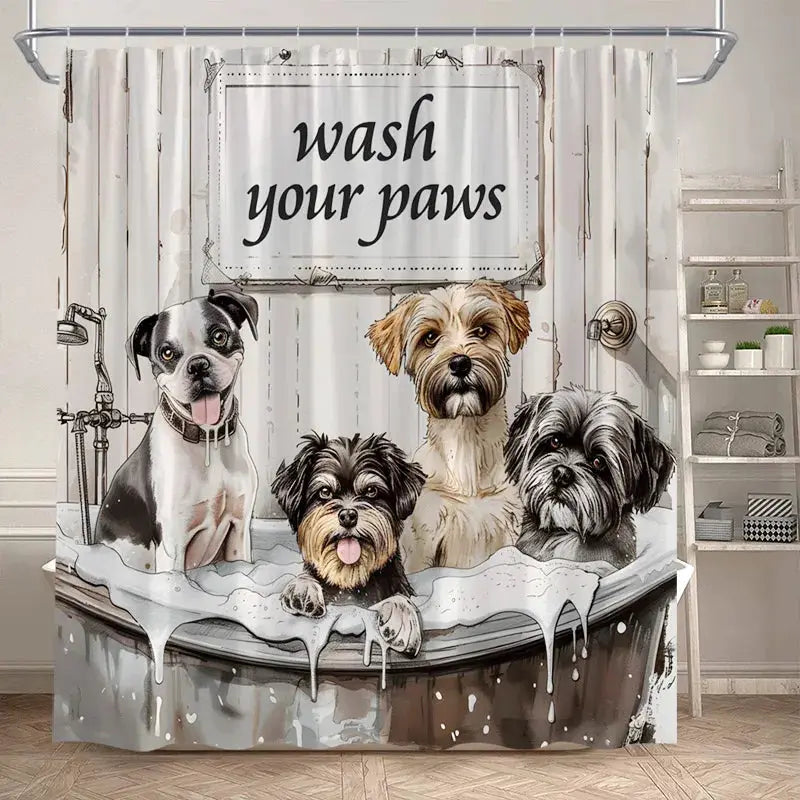 Funny Bathing Dogs Shower Curtain Bathtub Wash Your Paws Cute Pet Cartoon Animals Bath Curtains Fabric Bathroom Decor with Hooks from PriceLows™