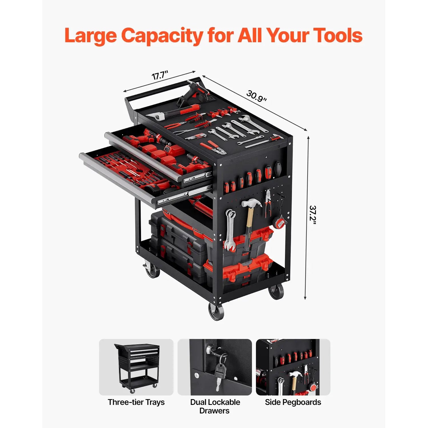 SucceBuy 5-Tier Tool Chest 2-Drawer Rolling Tool Work Cart with Locking & Pegboard Tools Storage Organizer for Garage Warehouse from PriceLows™