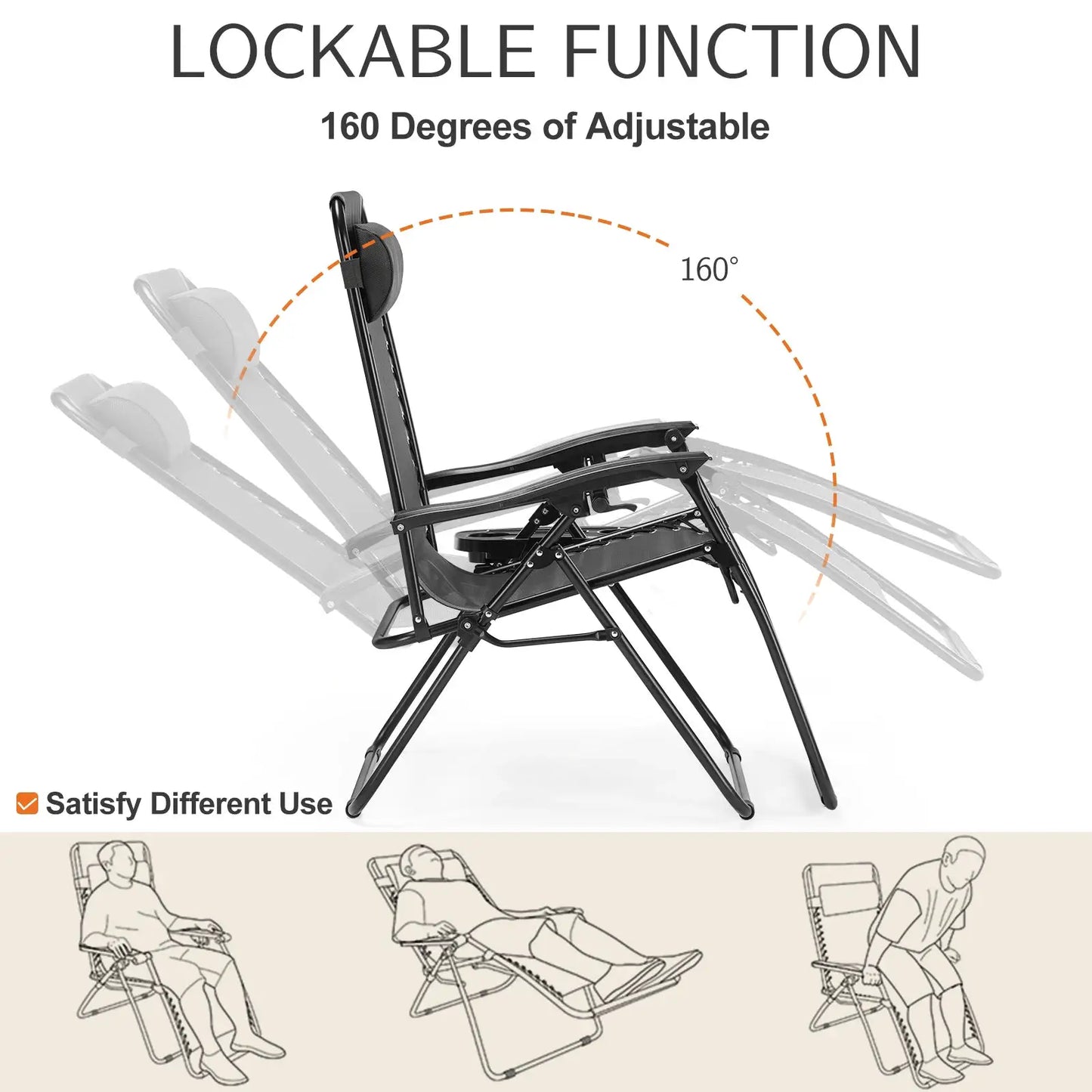 JHK Zero Gravity Portable Recliner Camping Patio Outdoor Garden Lounge Chair with Cup Holder Trays Adjustable Pillow for Backyard from PriceLows™