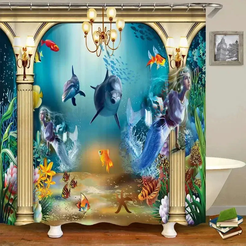 Dolphin Shower Curtain Sea Theme Shower Curtain Hook Washable Dolphin Waterproof 3D Animals Shower Curtain for Bathroom Decor from PriceLows™