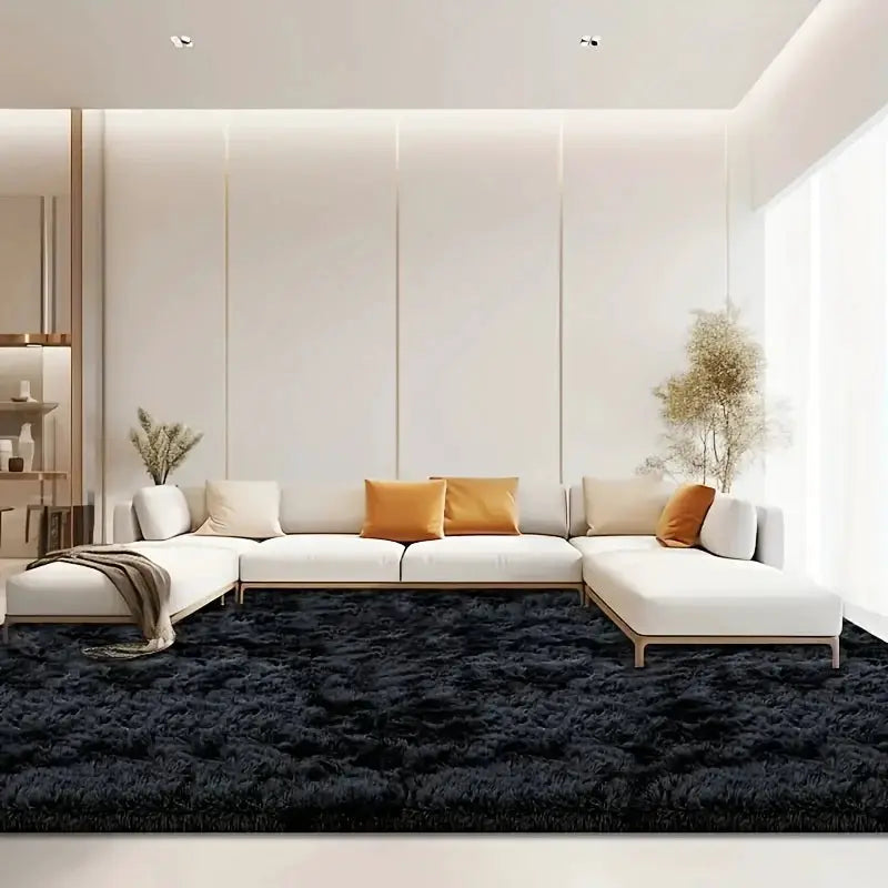Large plush area rug, decorative rug for living room, super soft and fluffy plush rug for bedroom, home decor rug, black from PriceLows™