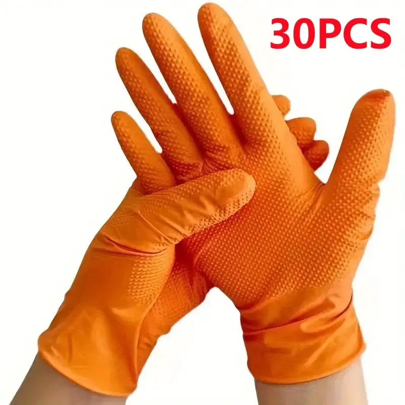 Heavy Duty Orange Nitrile Gloves 8Mil Industrial Disposable Gloves with Diamond Textured Grip for Mechanic Safety & Work Gloves from PriceLows™