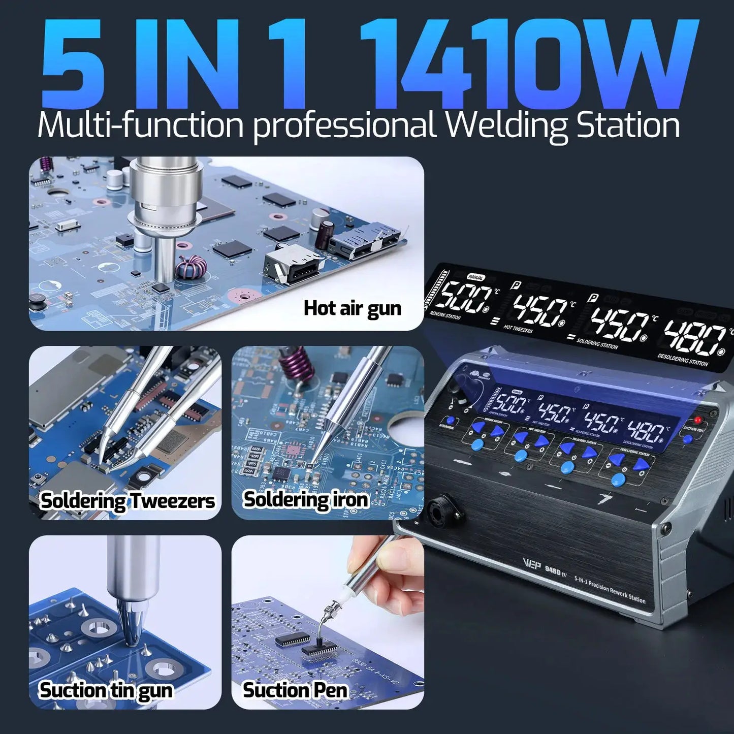 WEP 5-IN-1 1410W Soldering Staion C245 C210 Precision Soldering Iron Hot Air Gun Suction Tin Gun Welding Tools 948D-IV from PriceLows™