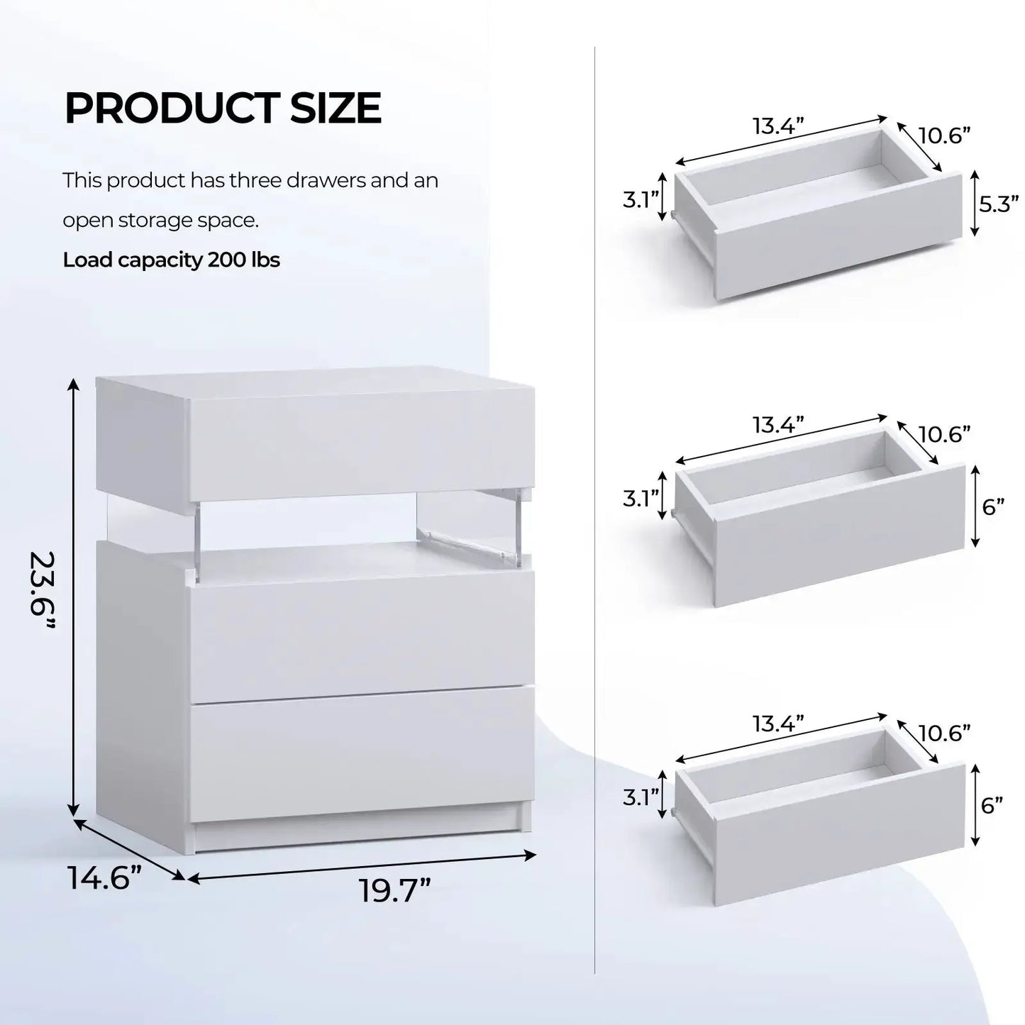 Cubehom Bedside Tables 2 Set with LED Lighting White Bedside Table with 3 Drawers Bedside Table for Bedroom from PriceLows™