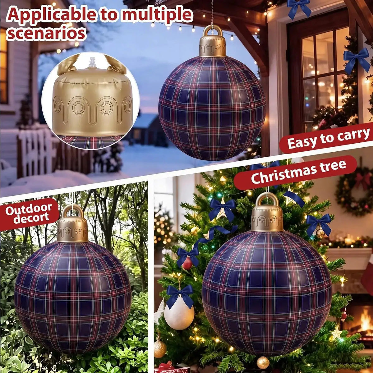 Christmas Inflatable Balls | Set Of 3 | 32 Inch | Tartan Pattern