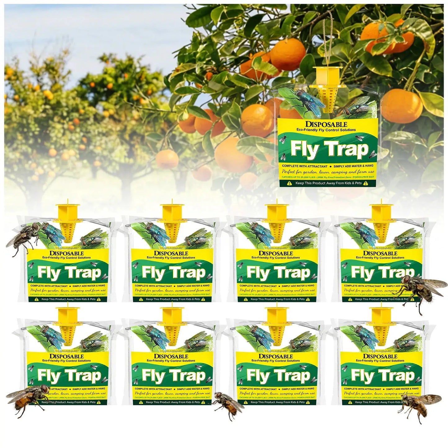 6/8 Pack Outdoor Fly Traps With Non-Toxic Bait Patio Hanging Disposable Fly Bags Flying Bug Control Pest Killer Repellent Insect Catchers For Ranch Backyard Trash Bin from PriceLows™