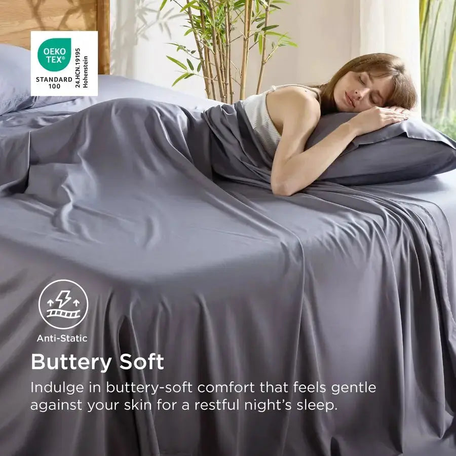 Queen Sheet Set, Cooling Sheets for Queen Size Bed Set, Rayon Derived from Bamboo, Breathable amp Soft, Deep Pocket Up to 16, Ho from PriceLows™
