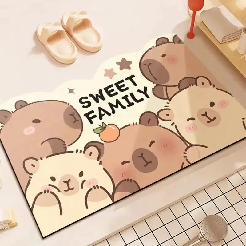 VIKAMA Cute Capybara Bath Mat Absorbs Water Dries Quickly Non-Slip Wear-Resistant Decorative Bathroom Entryway Rug from PriceLows™