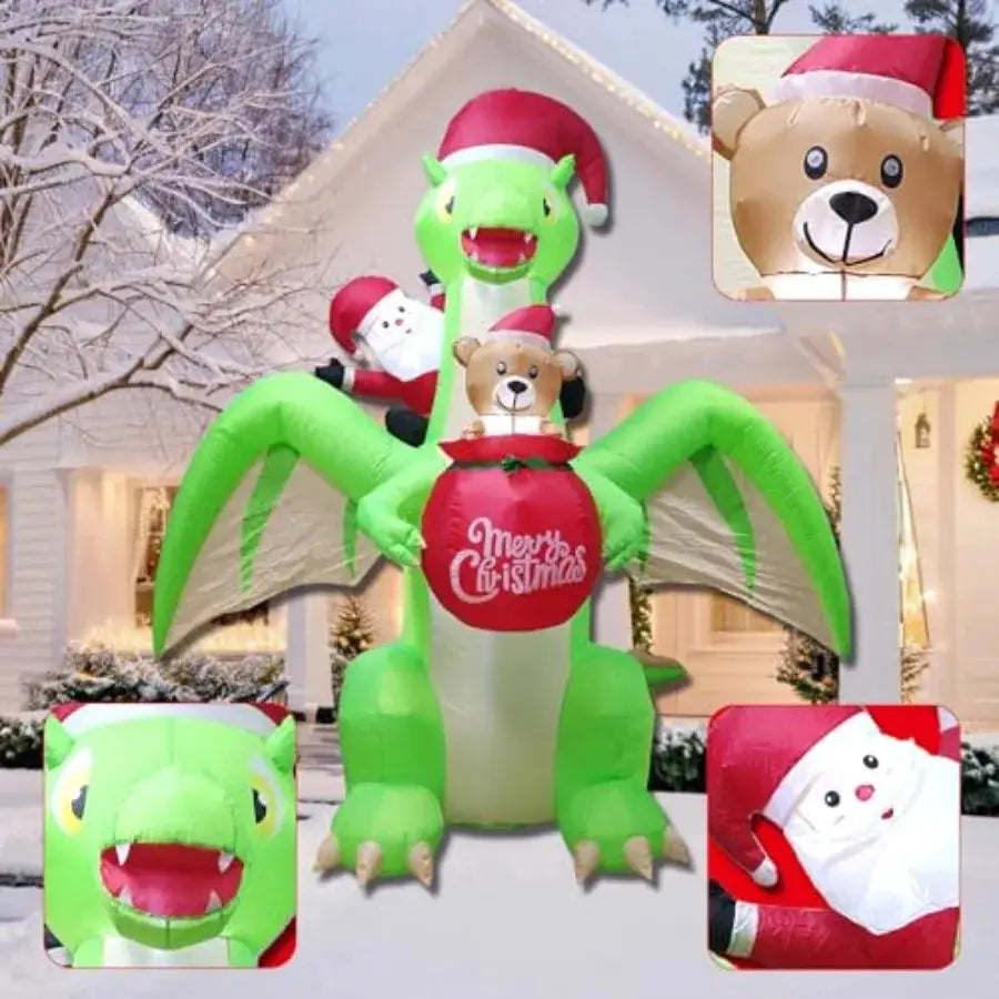 Dinosaur Inflatable | 9 Ft With Led Lights | Santa Riding Dinosaur
