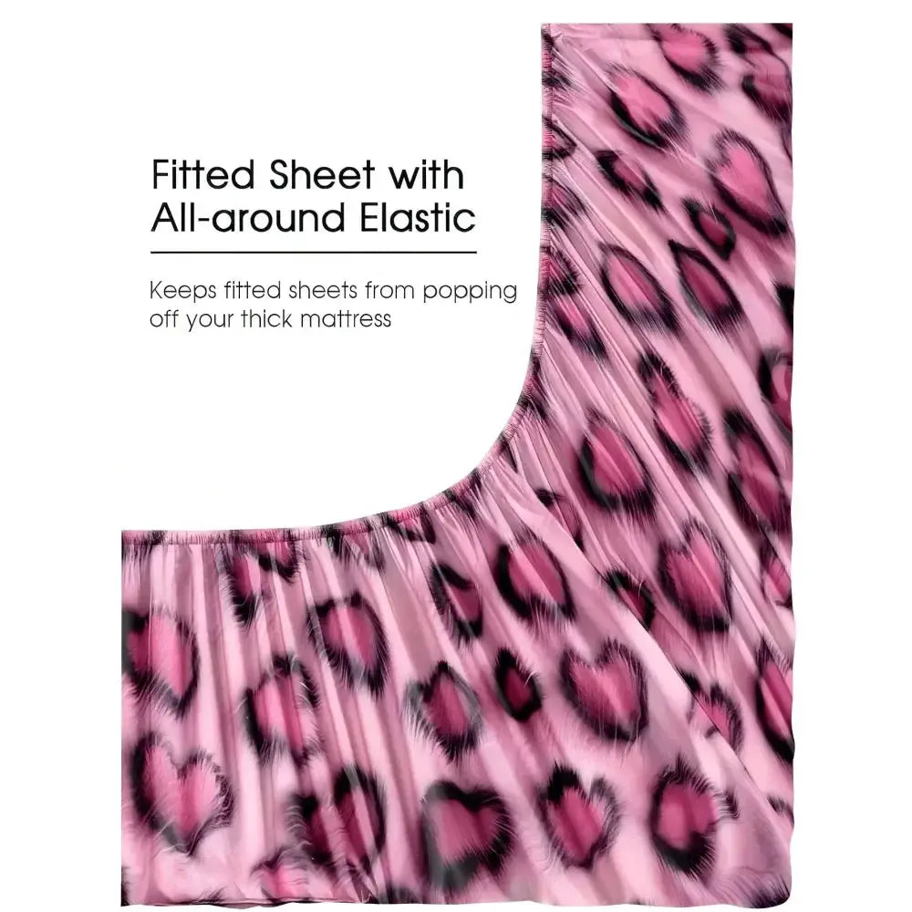 Fashionable Hot Pink Leopard Print Bedding Set, Easy Care Super Soft Microfiber Bedding Set 1 Flat Sheet 1 Fitted Sheet 2 Pillow from PriceLows™