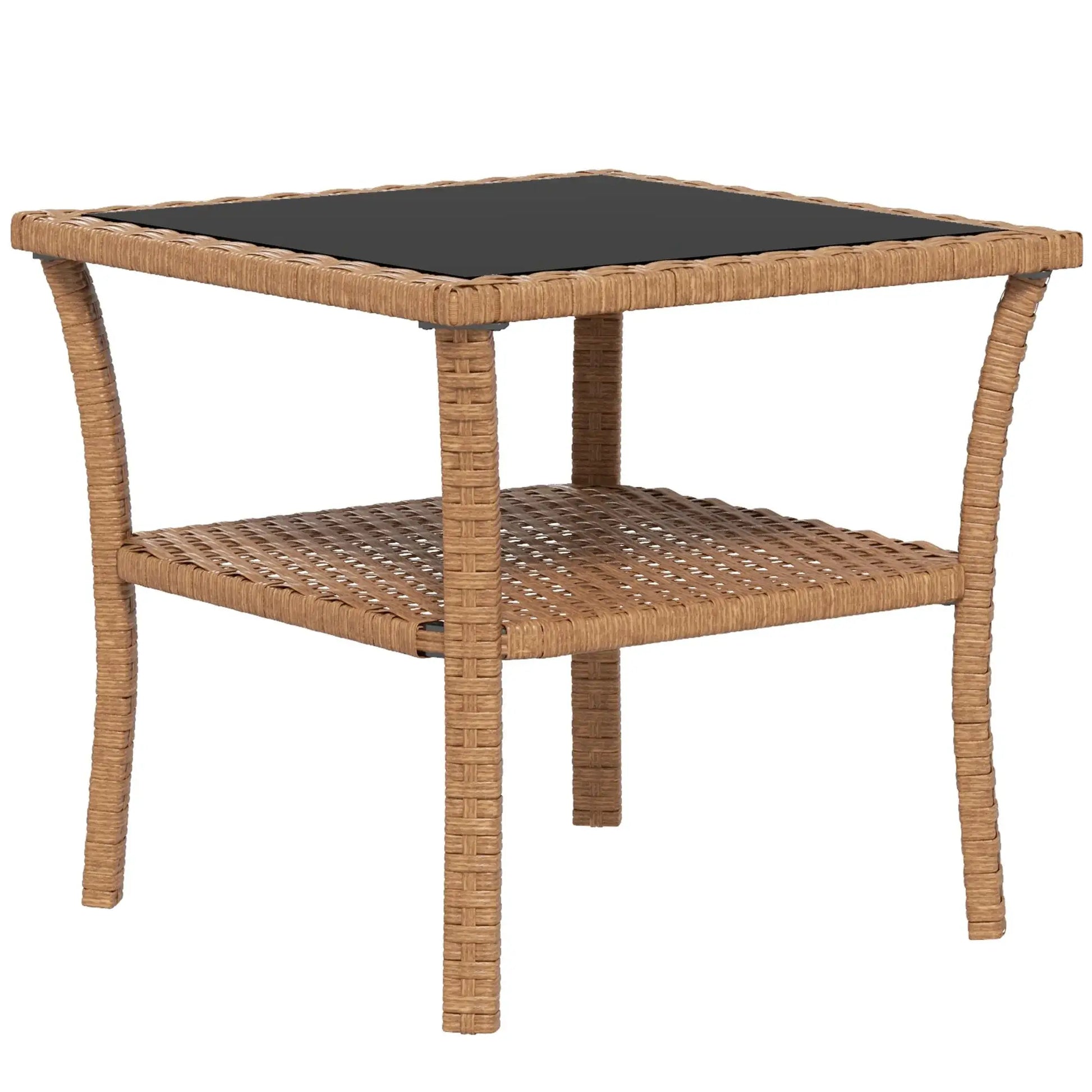 Outsunny Patio Wicker Coffee Table W/ Two-Tier Design, Side Table, Sand from PriceLows™