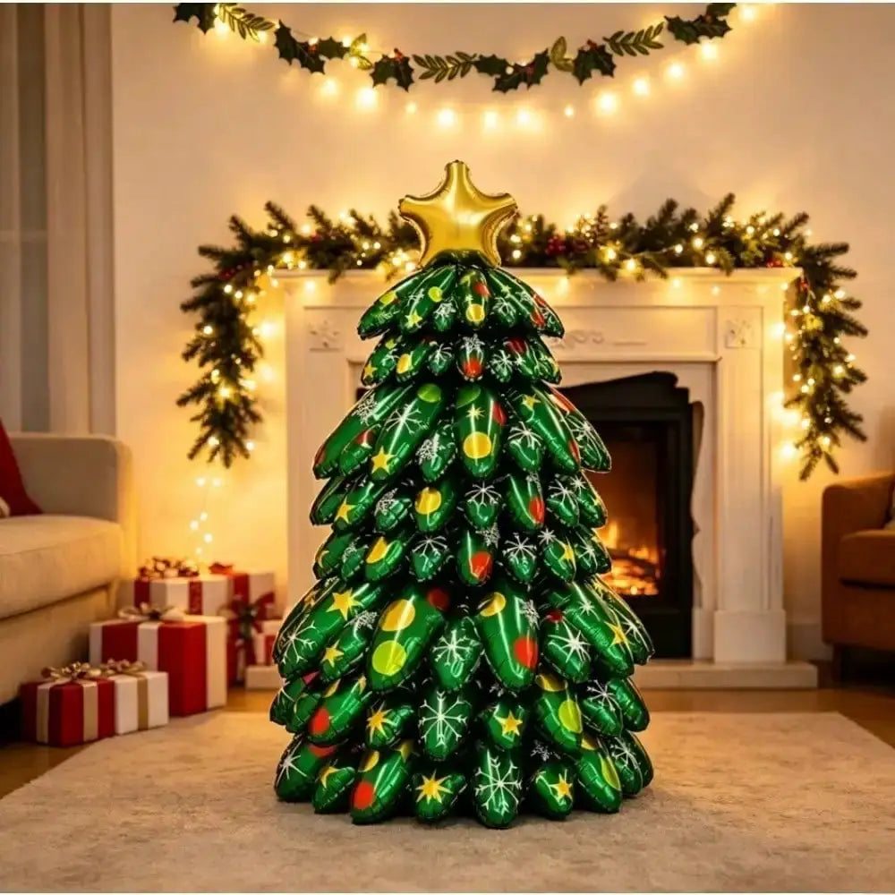 Christmas Tree Foil Balloons | 9 Pcs | 51 Inch Self Standing | Xmas Decor