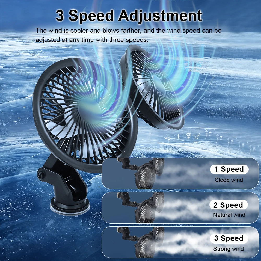 Car Fan | Dual Head USB | 360 Degree Rotatable | One Size