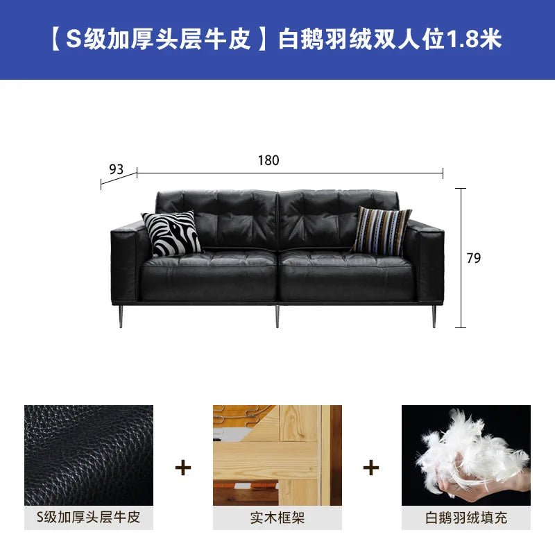 Leather Sofa | Oil Wax Finish | Top Grain Cowhide | Small Living Room