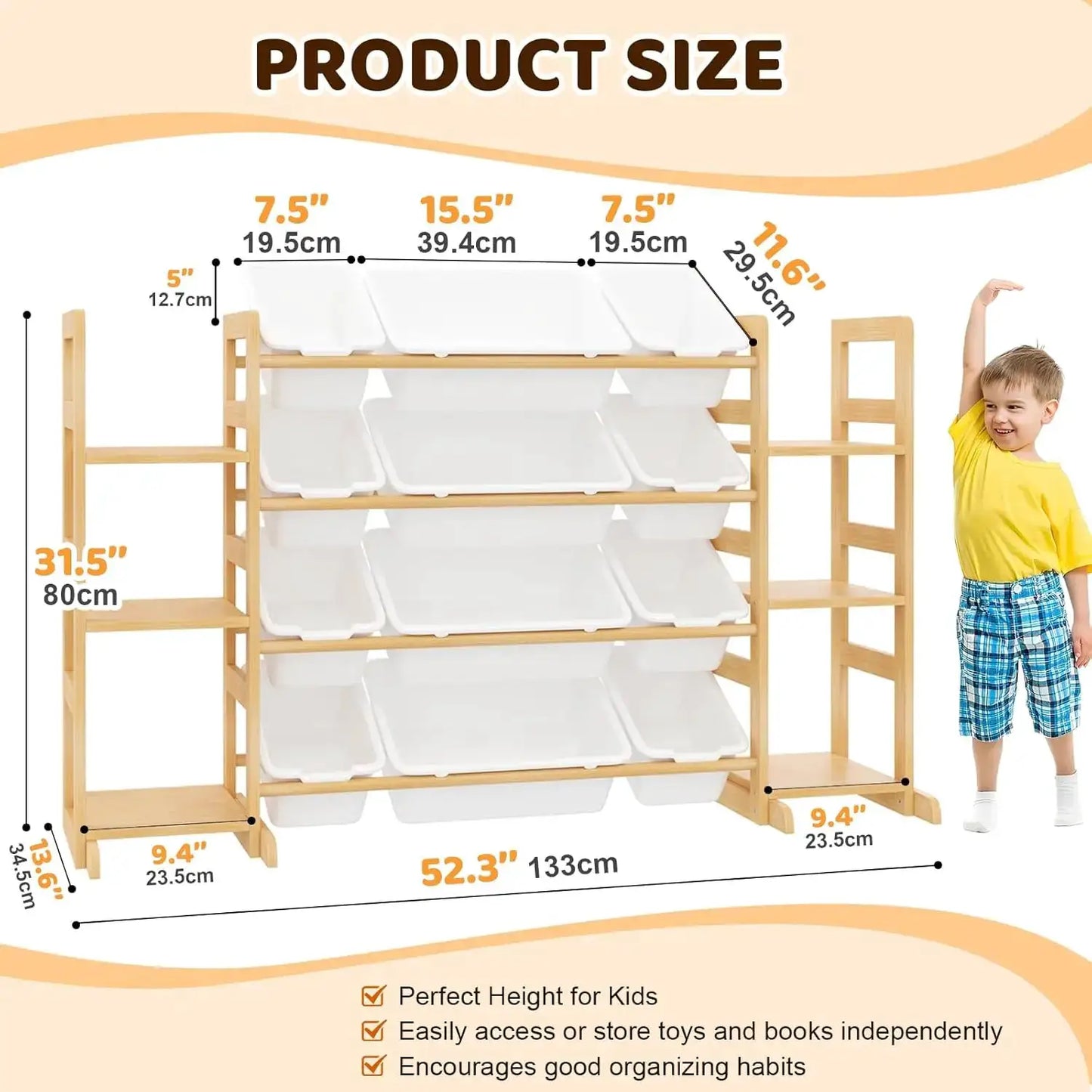 Large Toy Storage Organizer with 12 Bins & 6 Shelves, Bookshelf Combo for Kids, Playroom, Bedroom, Nursery from PriceLows™