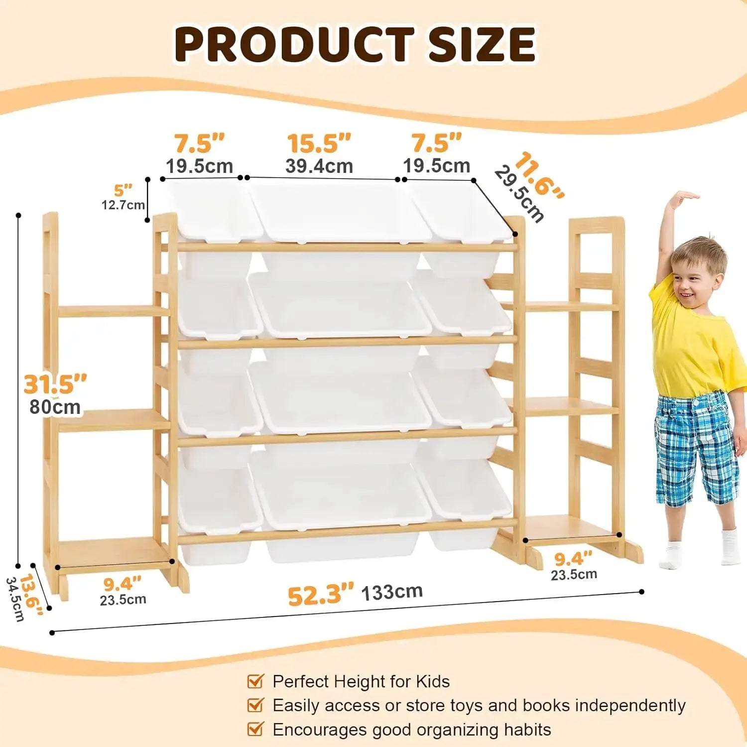Large Toy Storage Organizer with 12 Bins & 6 Shelves, Bookshelf Combo for Kids, Playroom, Bedroom, Nursery from PriceLows™