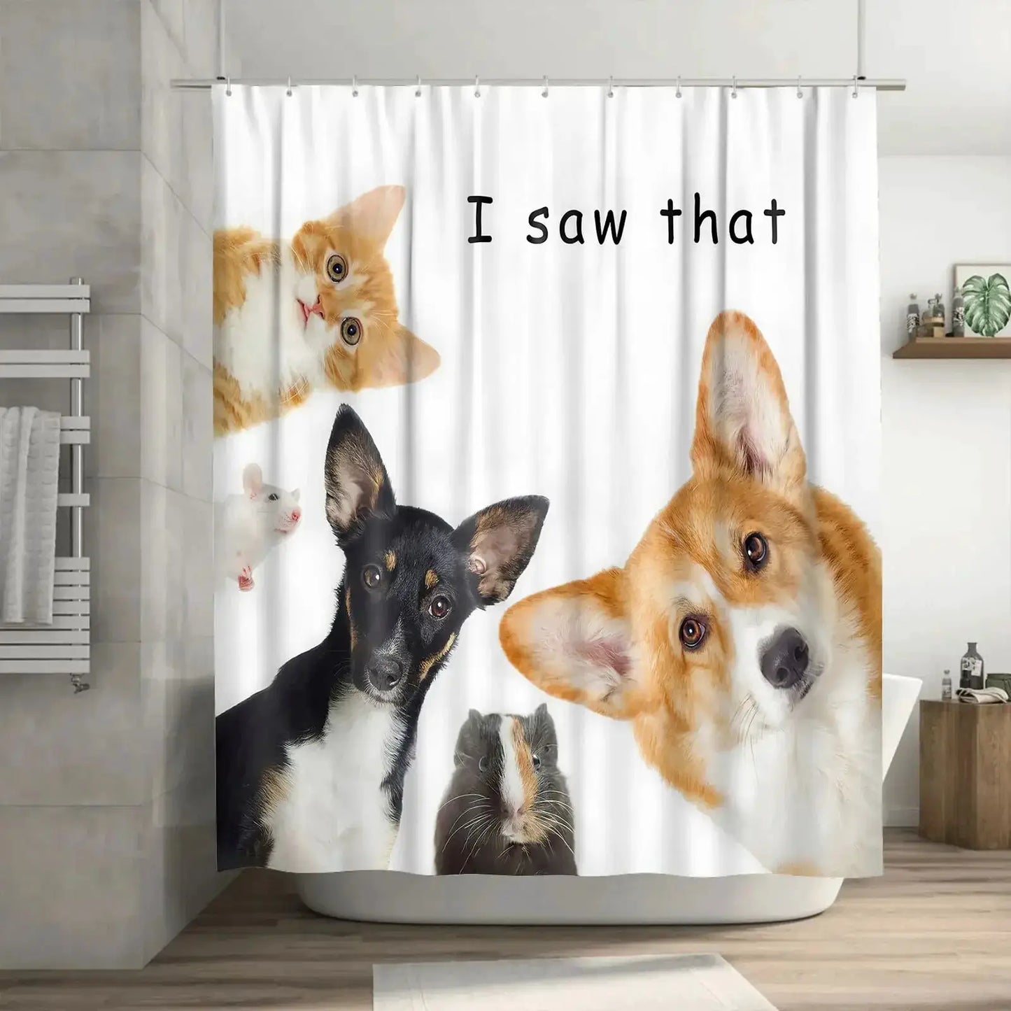 Raining Cats and Dogs Shower Curtain Funny Cartoon Cute Animal Hilarious Pets Playing Water Polyester Waterproof Bathroom Panels from PriceLows™