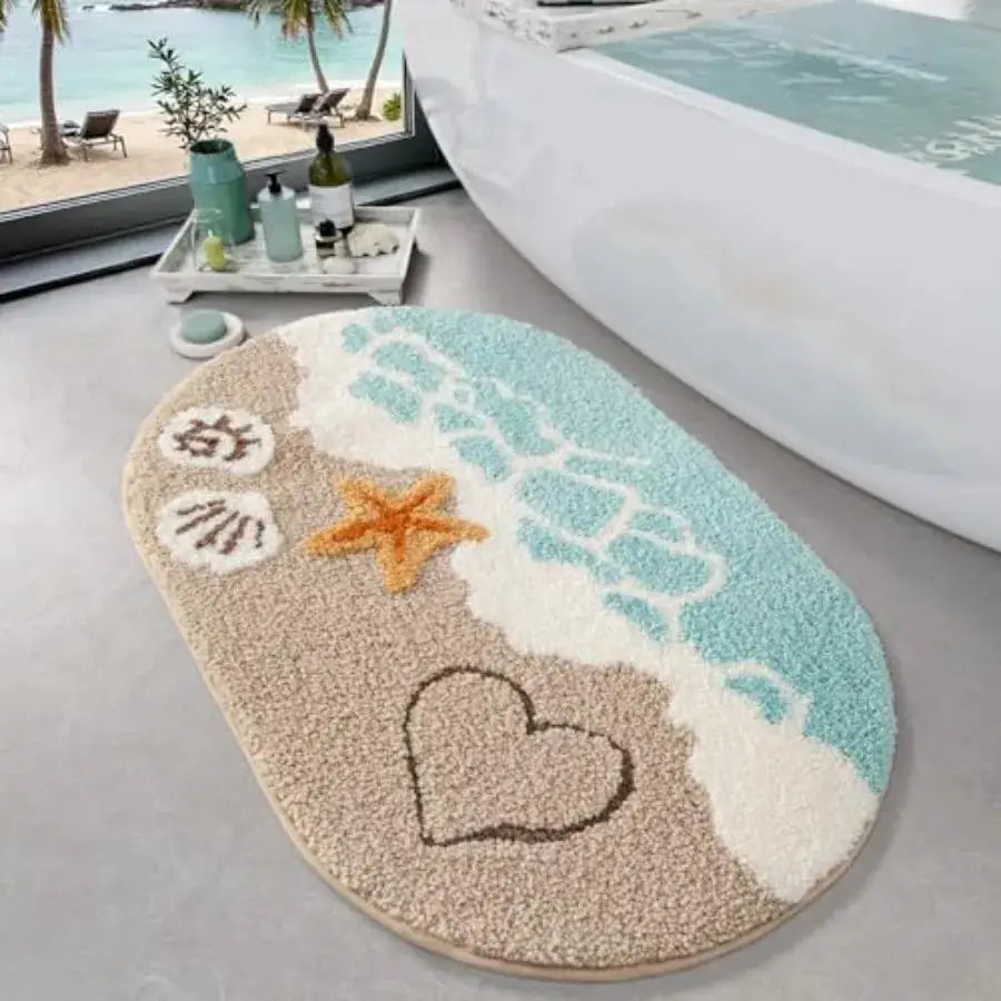 2 Pcs Beach Bathroom Rugs Set Non Slip Bath Mat Ultra Soft Washable Absorbent Quick Dry Ocean Sea Theme Bath Rug with Starfish from PriceLows™