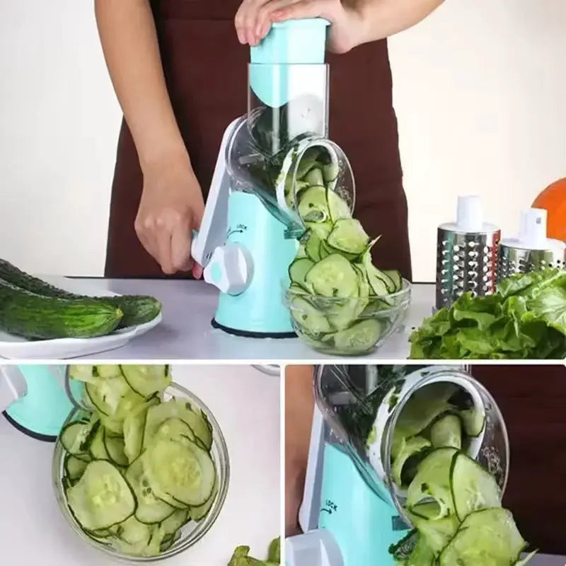 Rotary Vegetable Slicer | 3 In 1 Grater | Stainless Steel Blades