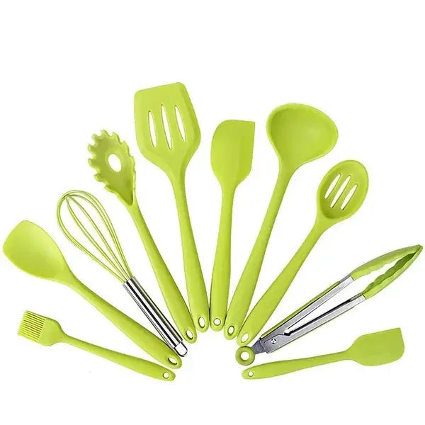 10 Pcs/Set Silicone Kitchen Utensils Set Non-Stick Silicone Tong Spoon Spatula Pasta Server Whisk Ladle Strainer Cooking Tools from PriceLows™