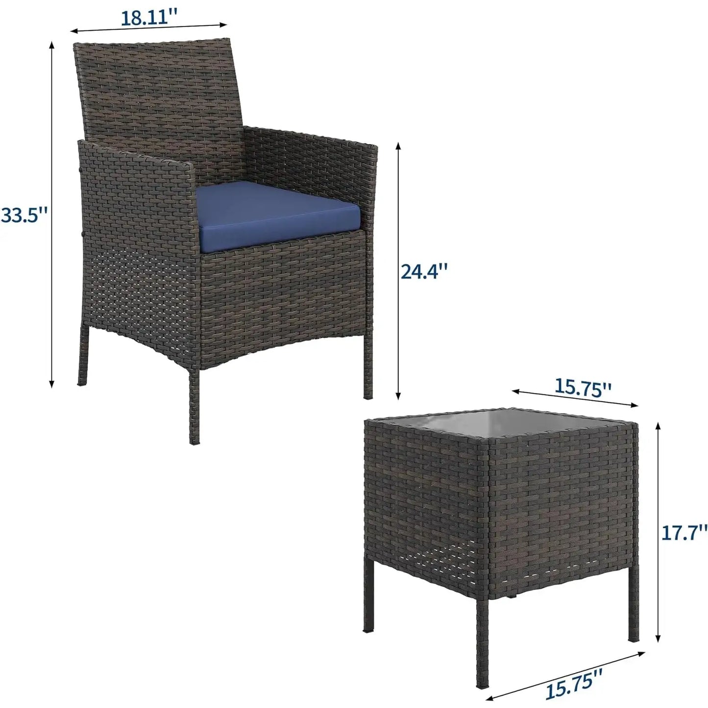3 Piece Outdoor Patio Furniture Set, PE Rattan Wicker Chairs with Soft Cushions, Tempered Glass Coffee Table, All Weather Conversation Set for Garden Porch Poolside Balcony from PriceLows™