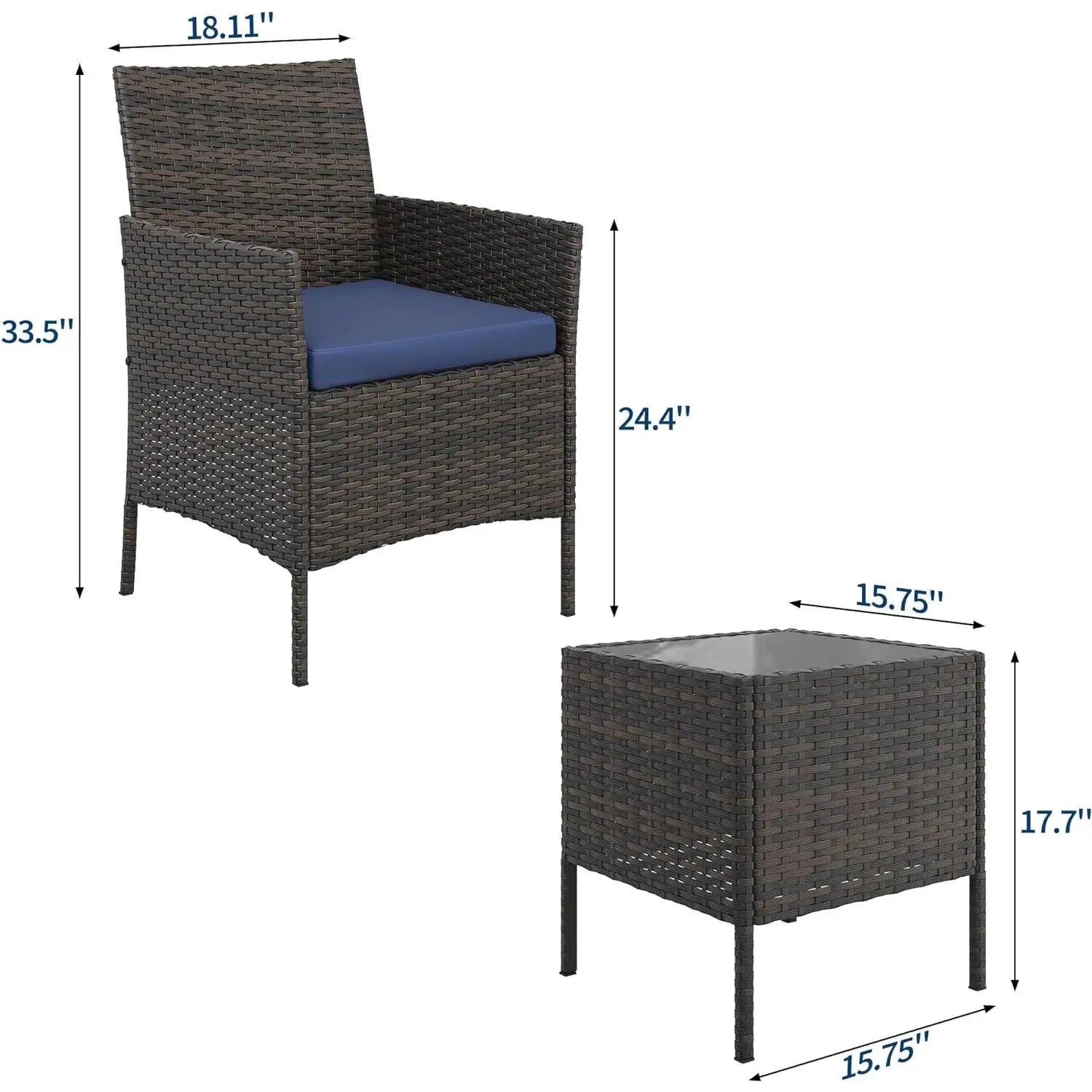 3 Piece Outdoor Patio Furniture Set, PE Rattan Wicker Chairs with Soft Cushions, Tempered Glass Coffee Table, All Weather Conversation Set for Garden Porch Poolside Balcony from PriceLows™