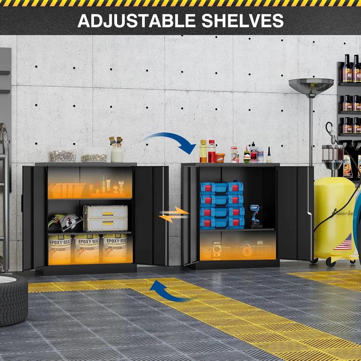 36" Steel Storage Cabinet with Lockable Doors and Adjustable Shelves, Black for Home Office Garage from PriceLows™