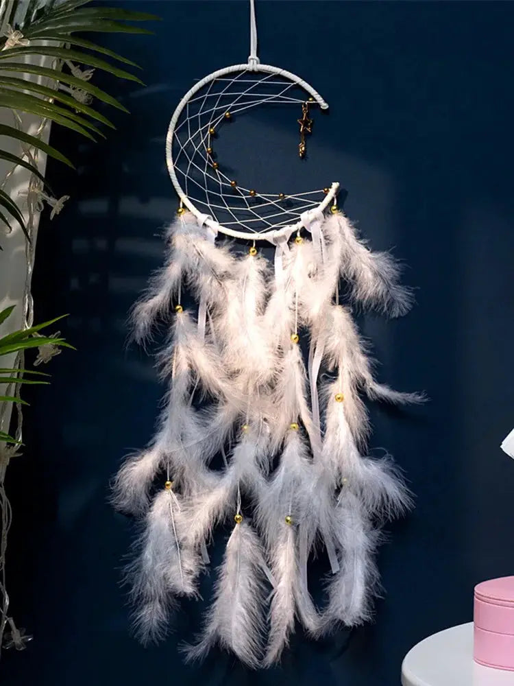 Moon Dream Catcher Feather Wind Chimes Hand-woven Wall Bedroom Hanging Ornaments Birthday Festival Gifts Home Decoration Crafts from PriceLows™