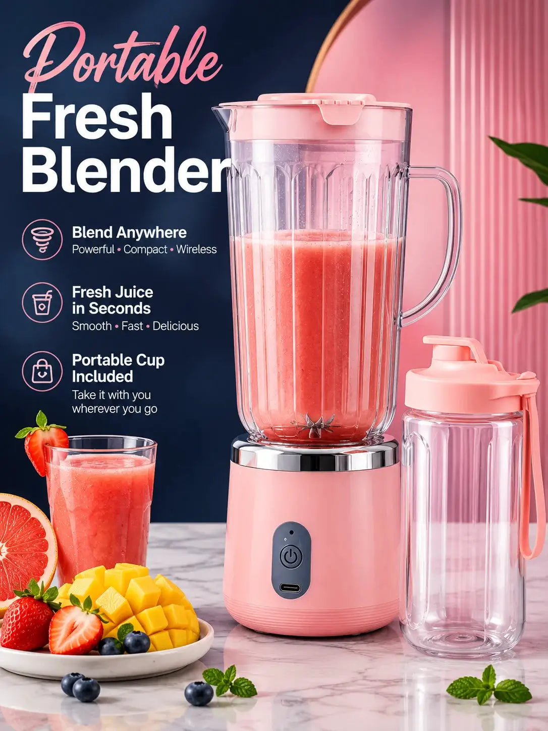 Compact 20cm Mini Portable Blender 800ml Large Capacity USB Charging 304 Steel Blade Smoothie Juicer Cup Easy To Clean from PriceLows™