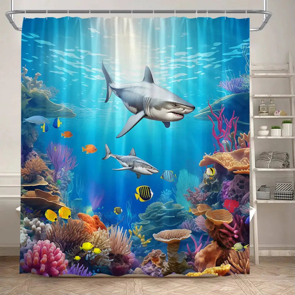 Ocean Animals Sea Turtle Shower Curtains Tropical Fish Coral Underwater Nature Scenery Child Bath Curtain Home Bathroom Decor from PriceLows™