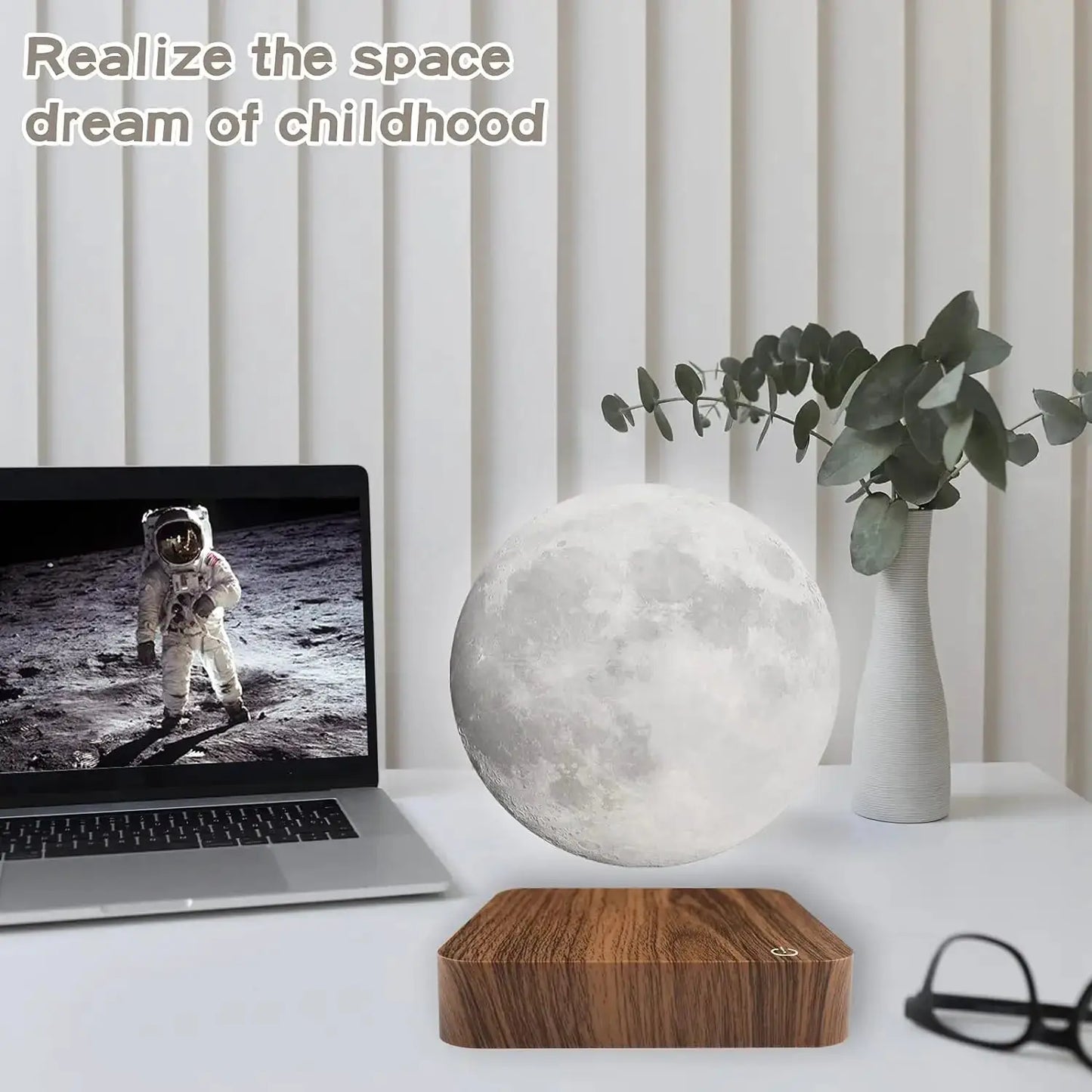 Magnetic Floating Rotating Moon Lamp with Wooden Base, 3 Color Temperature LED Night Lights of Print 3D for Unique Gifts, Room from PriceLows™