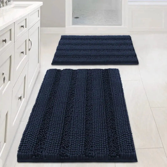 Navy Blue Bathroom Rugs 2 Piece, Bath Mat Set Slip-Resistant Extra Absorbent Soft and Fluffy Striped Chenille Bath Rugs from PriceLows™