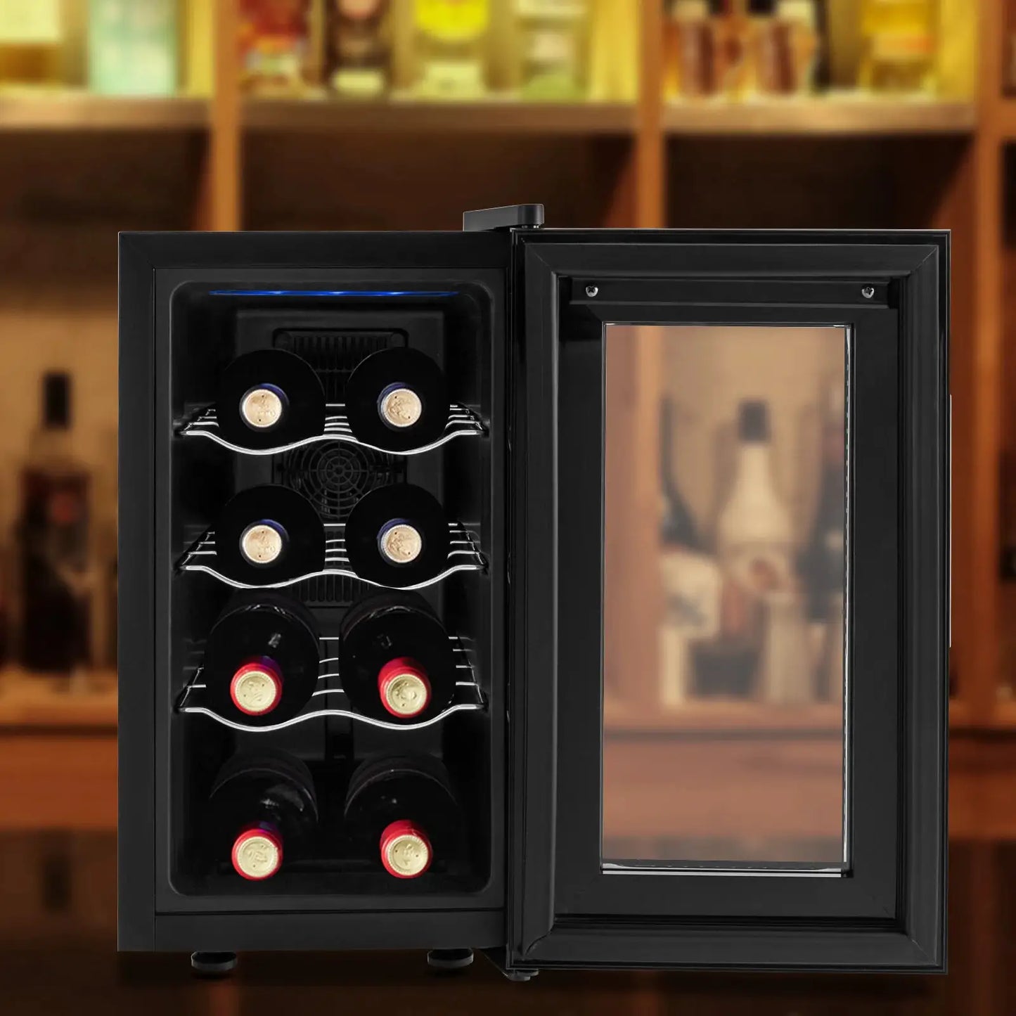 23L/6.08gal Four-tier 8 Bottle Wine Cellar Clear Window, Wine Fridge, Beverage Wine Chiller for Home, Office, Hotel, Bar,or Club from PriceLows™