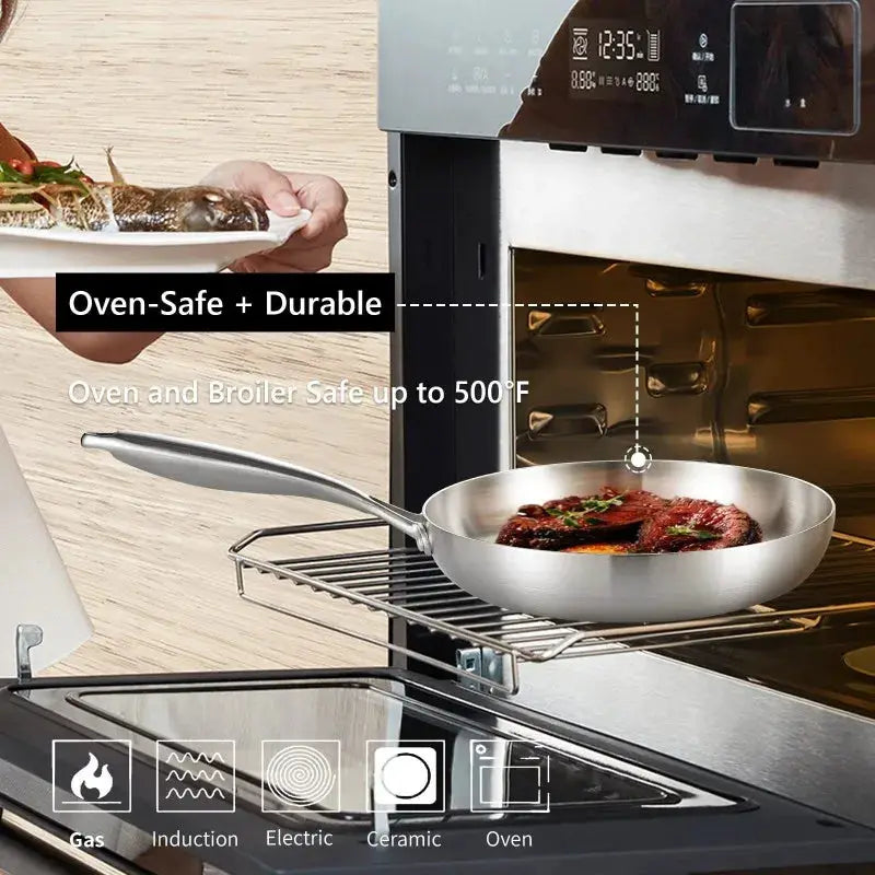 Stainless Steel Frying Pan | 304 Stainless Steel | Induction And Gas Compatible