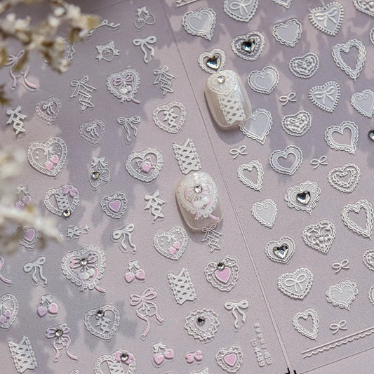 Lovely Heart Strawberry Cherry Bowknot Lace Lolita Crystal Rhinestone Line Rococo Chic Adhesive Nail Art Sticker Manicure Decals from PriceLows™