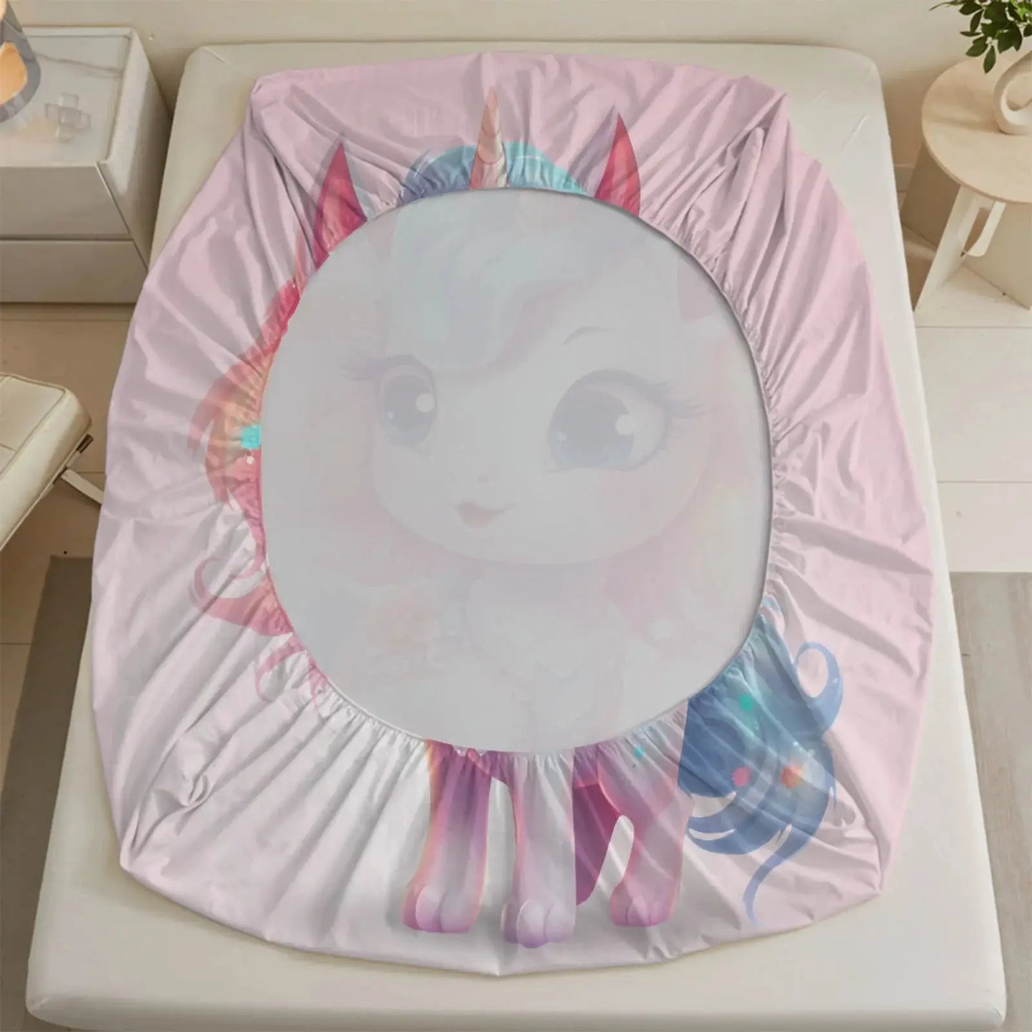 1pc Cute Pastel Unicorn Print Fitted Sheet Deep Pocket Elastic Mattress Cover Single Double Queen King Bedroom Decor from PriceLows™