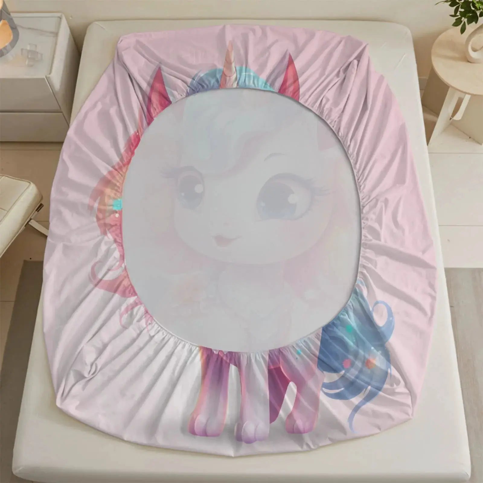 1pc Cute Pastel Unicorn Print Fitted Sheet Deep Pocket Elastic Mattress Cover Single Double Queen King Bedroom Decor from PriceLows™