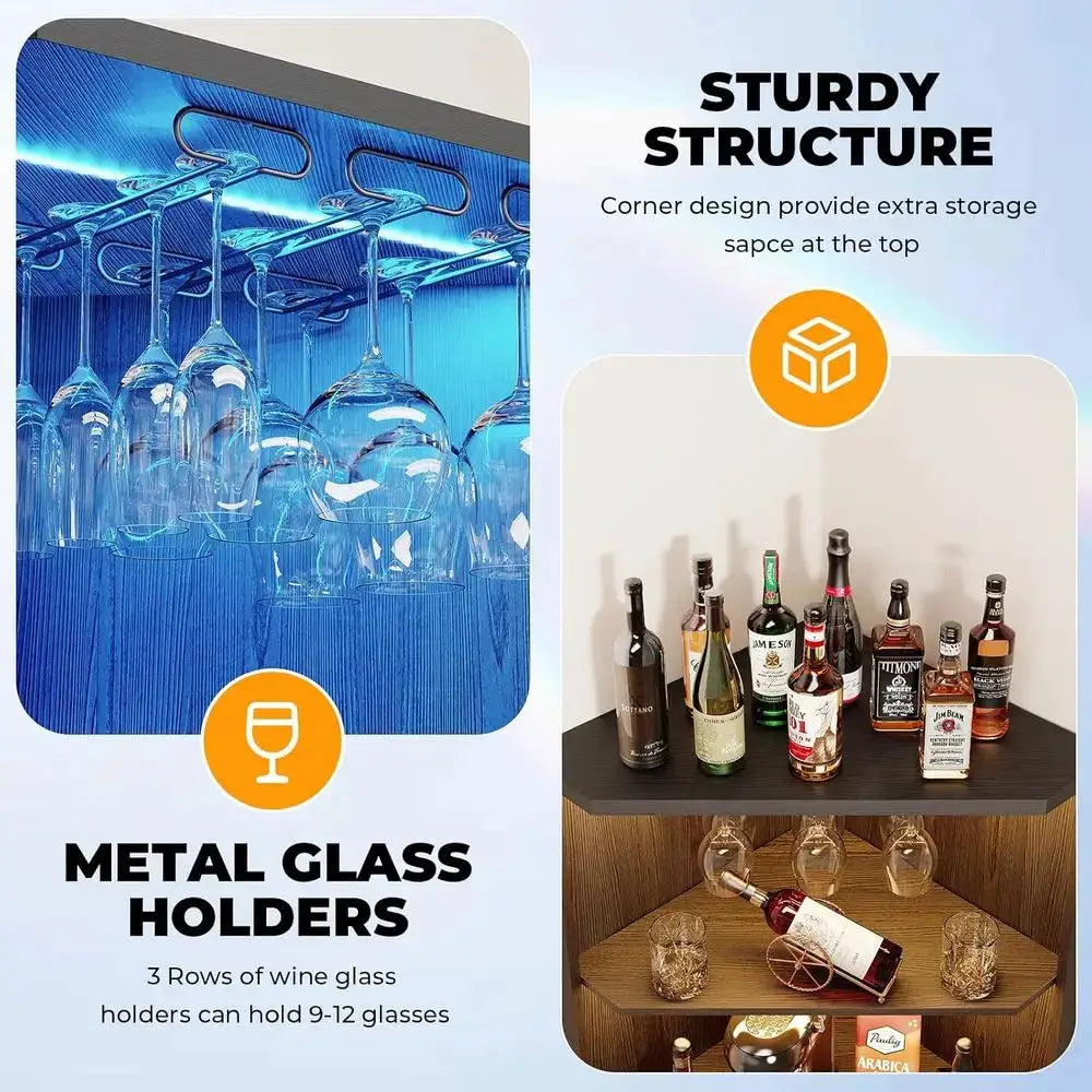65 Tall LED-lit Wine Cabinet with Glass Holder and Tempered Glass Door for Bar or Dining Room, Black from PriceLows™
