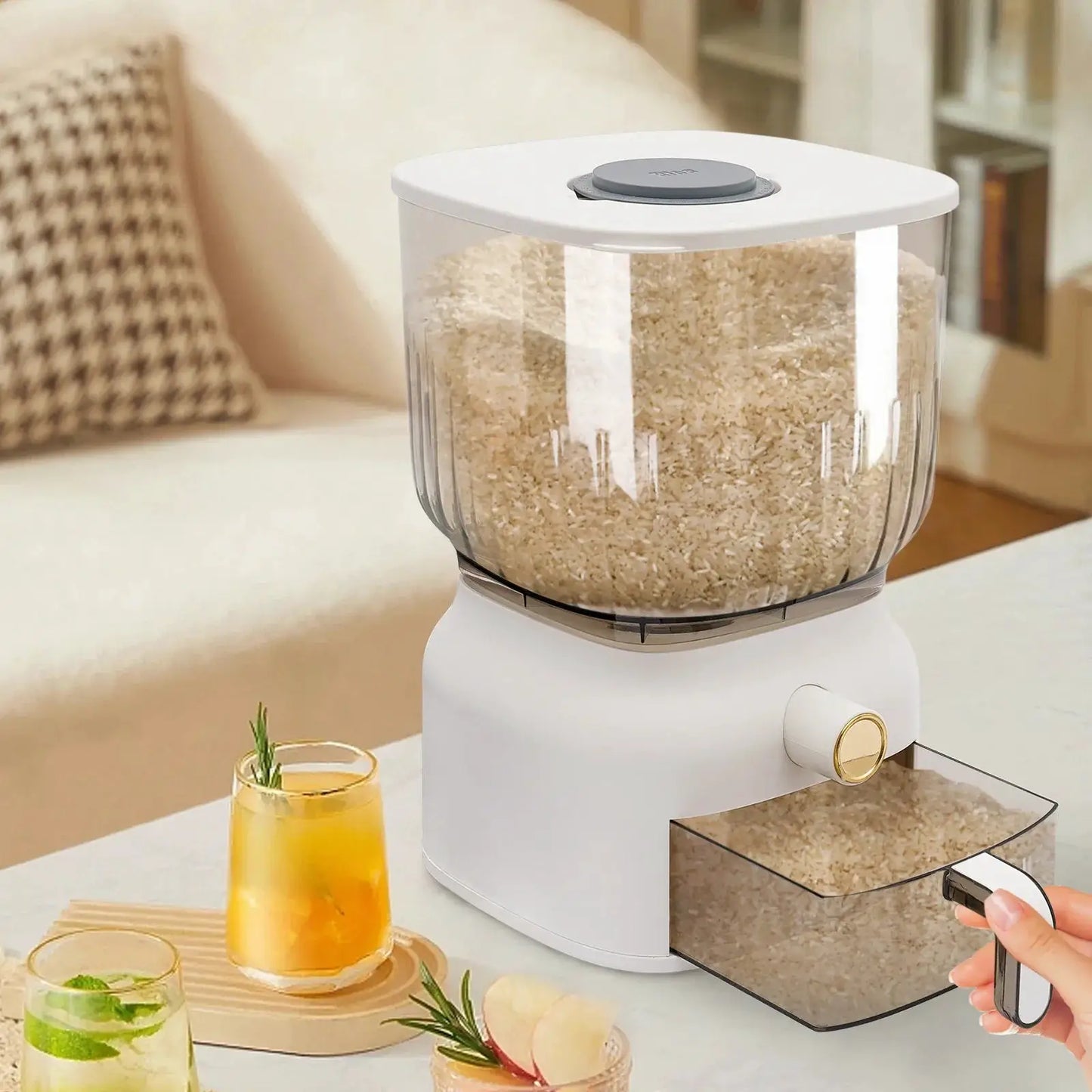 22Lbs Rice Dispenser,Large Sealed Grain Storage Container with Rice Cup Food Dispenser Kitchen Organizer for Rice, Beans, Grains from PriceLows™